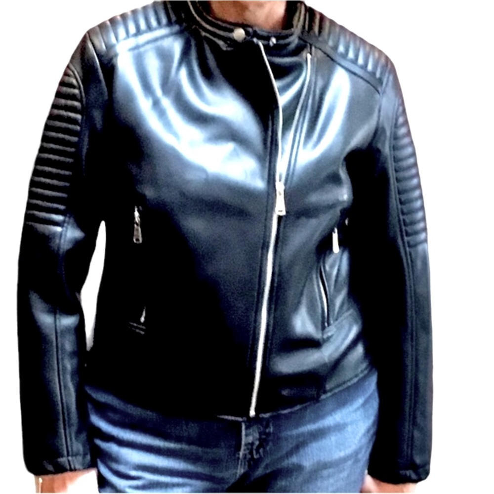 ZARA Biker Jacket Black Faux Leather Zip Size: XXL❗️READ & CHECK MEASUREMENTS❗️ - Picture 4 of 16